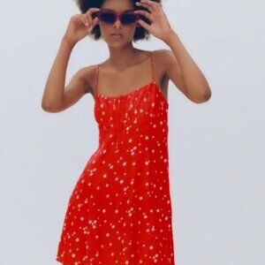 Zara Women’s Star Print Mini Dress Satin Effect Spaghetti Strap Size XXL